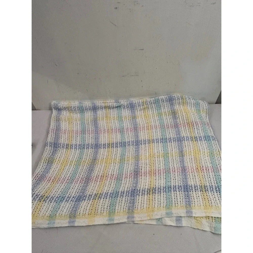 VTG Thermal Knit Baby Blanket OS Pastel Plaid Vintage Style Kids